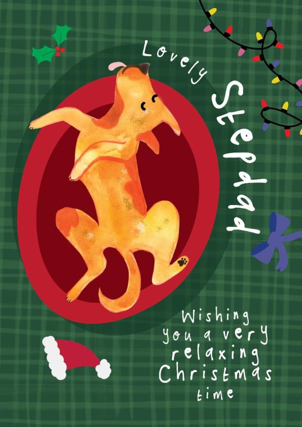 Cute Christmas Card - For Lovely Stepdad - Dog Sleeping created by Bow & Bell