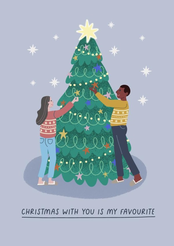 Classic Christmas Card - Tree Decorating - My Favourite created by Sarah Draws and Makes