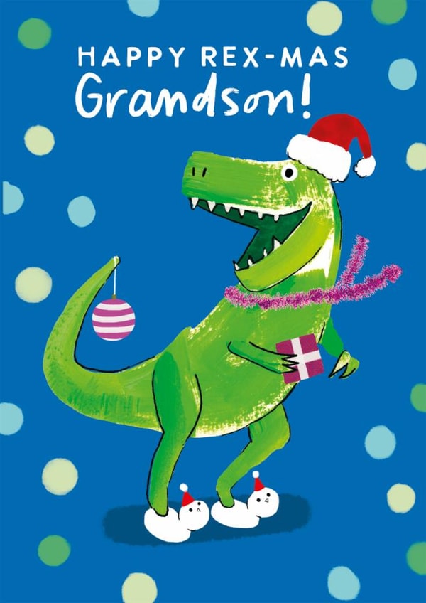 Cute Christmas Card - For Grandson - Dinosaur created by Holly Fox