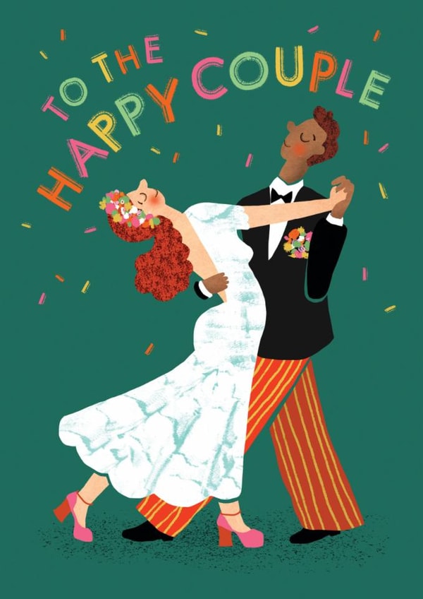 Cute Wedding Card - Happy Couple Card - Illustrated Wedding Card for Him & Her created by Emily Nash Illustration