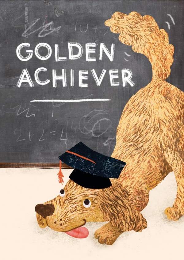 Cute Dog Graduation Card - Golden Achiever Card - Funny Dog Graduate Card created by Emily Nash Illustration