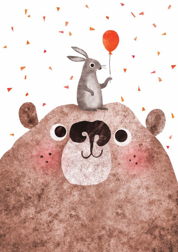 Cute Bear Card - Bear & Bunny Birthday Card - Cute Rabbit Card for Kids created by Emily Nash Illustration