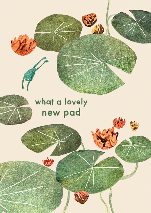 Lovely New Pad Moving Card - Frog Housewarming Card - New Home Collage Card created by Emily Nash Illustration