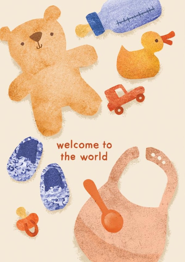 Cute New Baby Card - Welcome to the World Card - Baby Boy or Baby Girl - Cute Bear created by Emily Nash Illustration