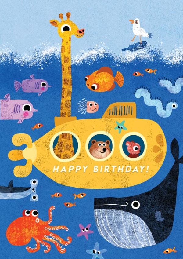 Cute Submarine Card - Kid's Birthday Card - Sea Themed Card for Boys and Girls created by Emily Nash Illustration