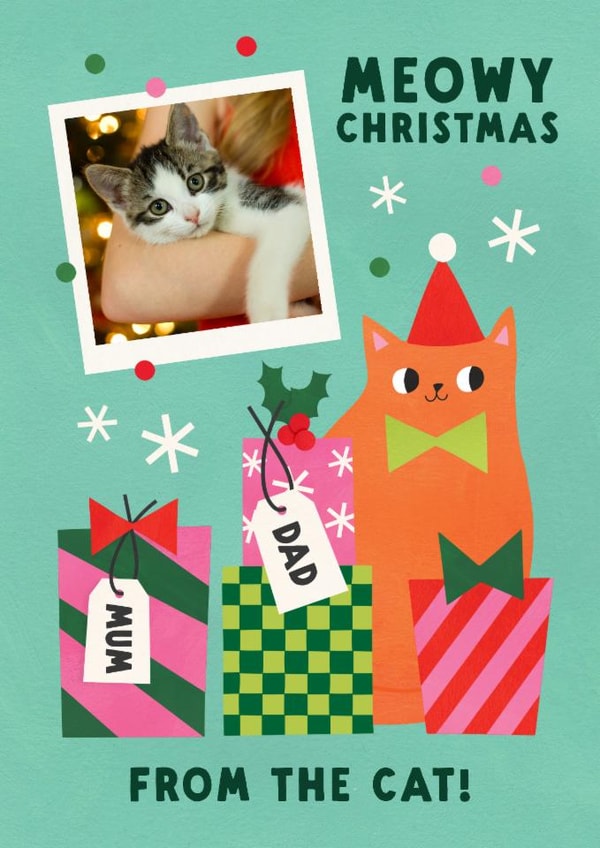 Cute Christmas Card - Cat - Meowy Christmas | thortful