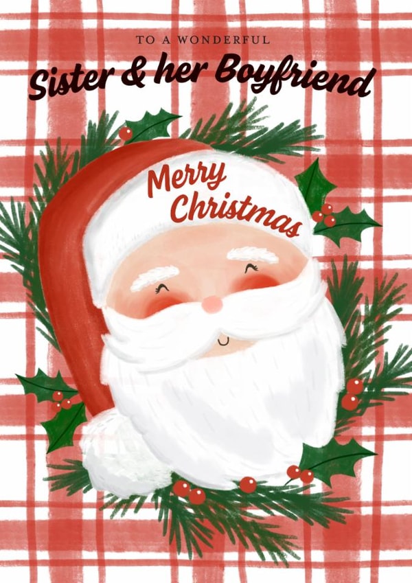 Cute Christmas Card - Sister And Boyfriend - Santa created by Juniper and Rose Studio