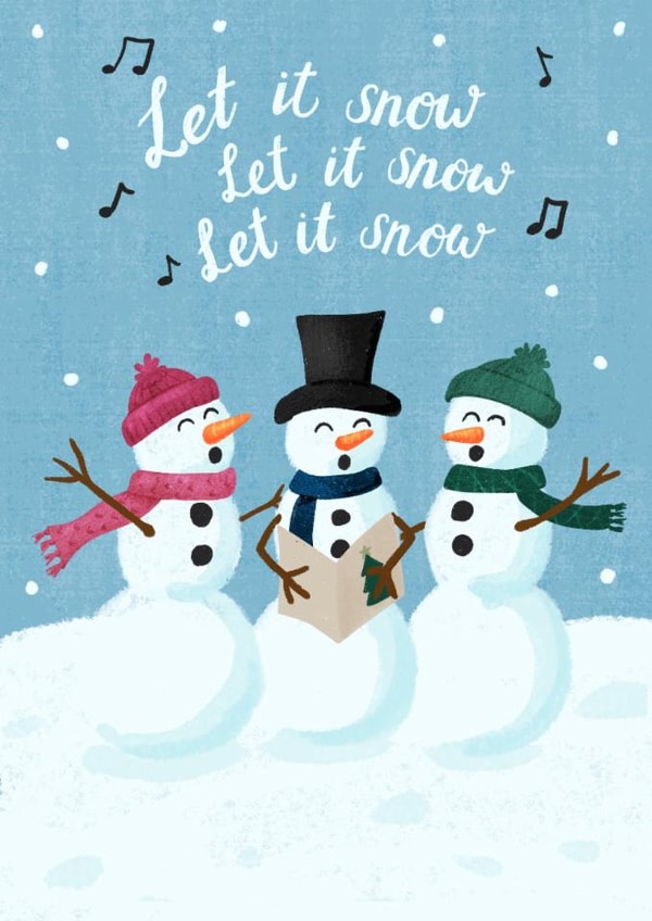 Cute Christmas Card - Let It Snow -  Singing Snowmen created by Silky Rose Design