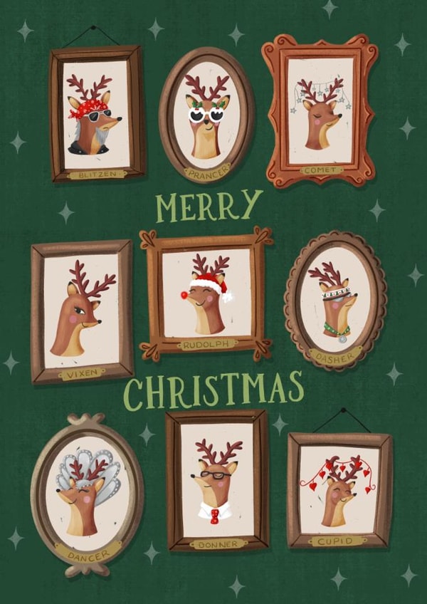 Cute Christmas Card - Santa's Reindeer - Portrait Gallery created by Silky Rose Design