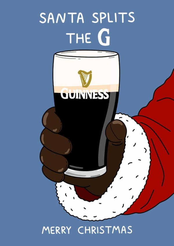 Funny Merry Christmas Card - Santa Splits The G - Guinness - Stout created by YAWN DESIGNS