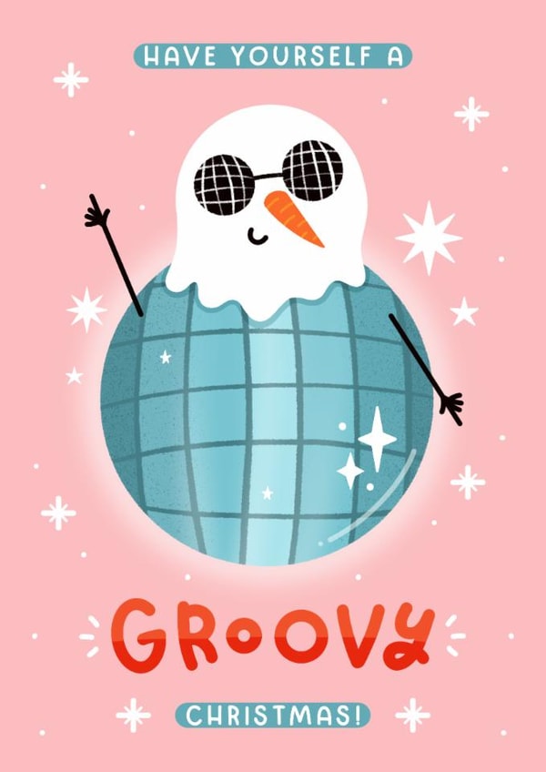 Funny Groovy Christmas Card - Snowman Disco Ball - Strictly created by Joanne Hawker