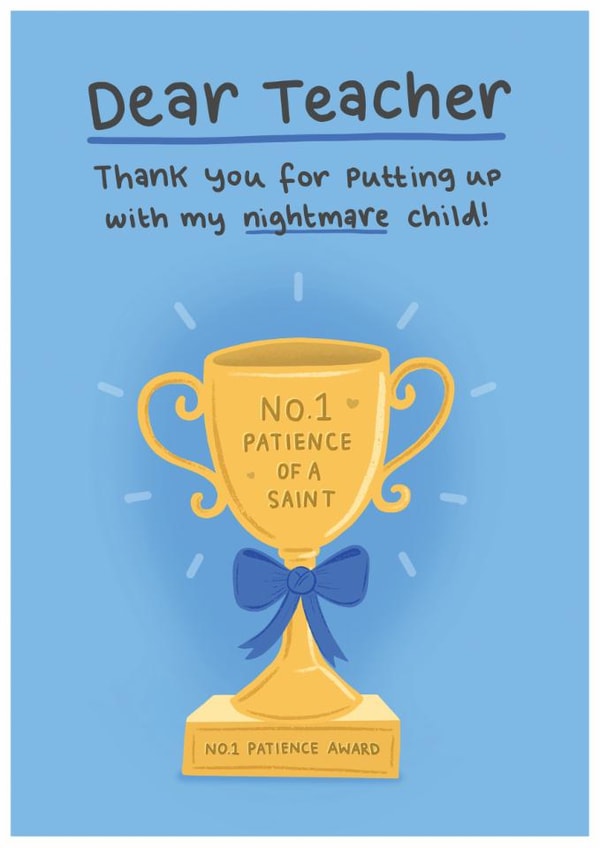 Funny Thank You Card - For Male Teacher - Award created by Blue Kiwi Design