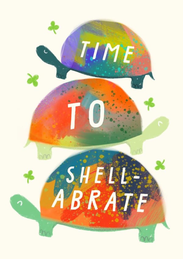 Cute Congratulations/Birthday Card - Time To Shell-Abrate - Tortoise Pun created by URGHH Card Co.