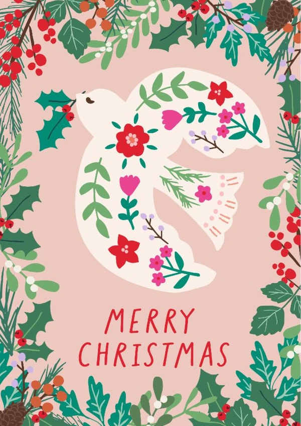 Pretty Christmas Dove - Dove - Folk Florals created by Nina Raby - Jones