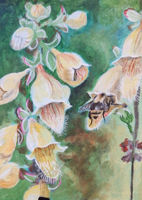 A bee collecting pollen created by Sally Taylor