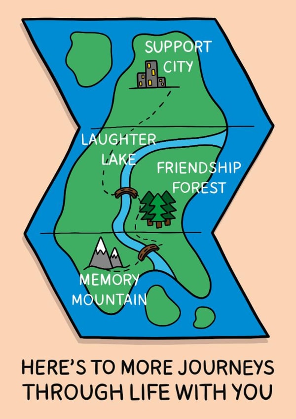 Fun Love & Friendship Card - Here's To More Journeys - Map created by TeePee Creations