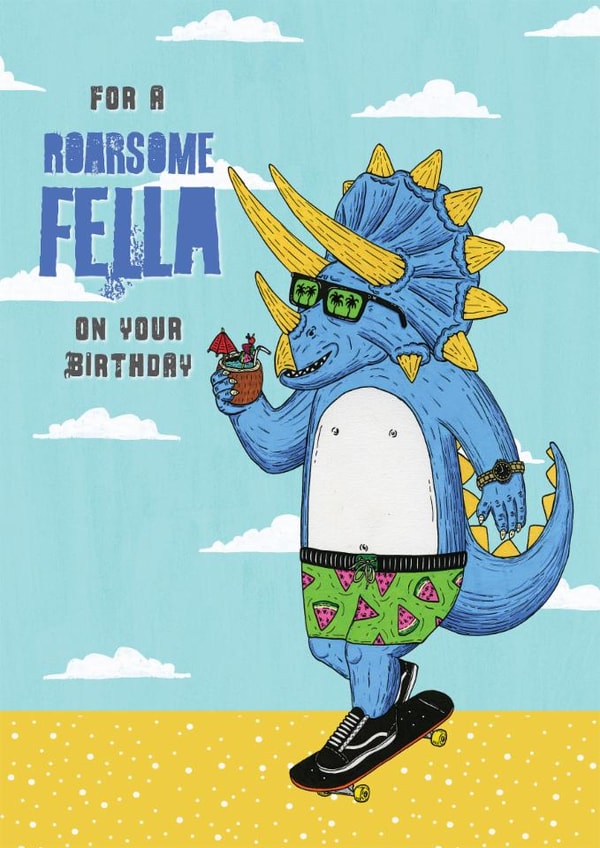 Arty Birthday Card - Triceratops - Awesome Fella created by Mulga The Artist