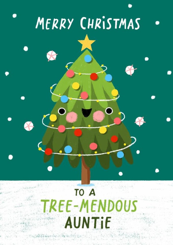 Cute Christmas Card - For Auntie - Tree-mendous Pun created by Nicola Watson
