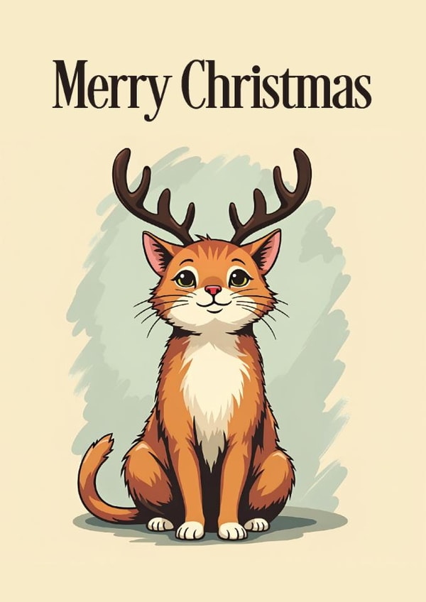 Cute Christmas Card – Cat with Antlers created by Paul Stevens
