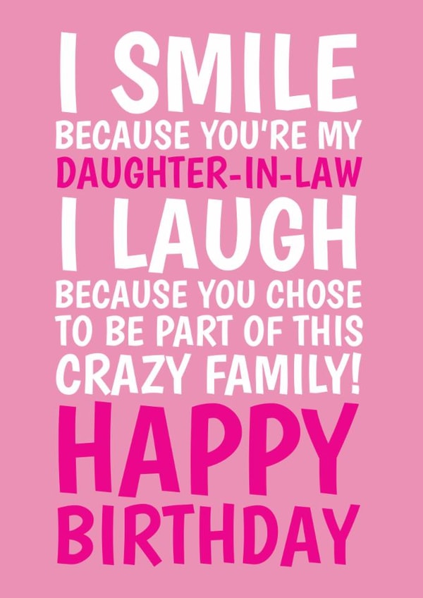 Funny Birthday Card - Daughter In Law - Crazy Family created by @Cupsie's Creations