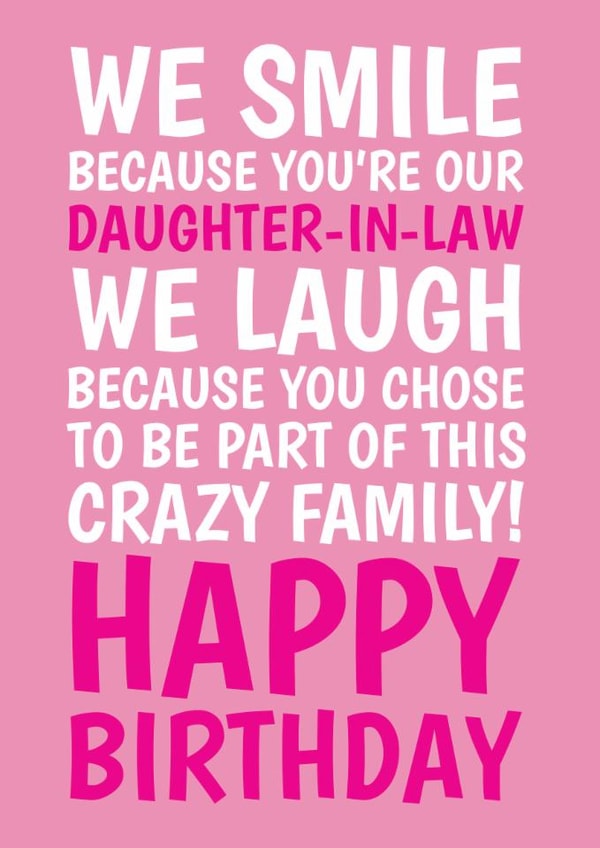 Funny Birthday Card - For Daughter In Law - Crazy Family created by @Cupsie's Creations