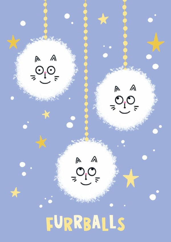 Cute Christmas Card - Furrball - Cat Snowballs | thortful