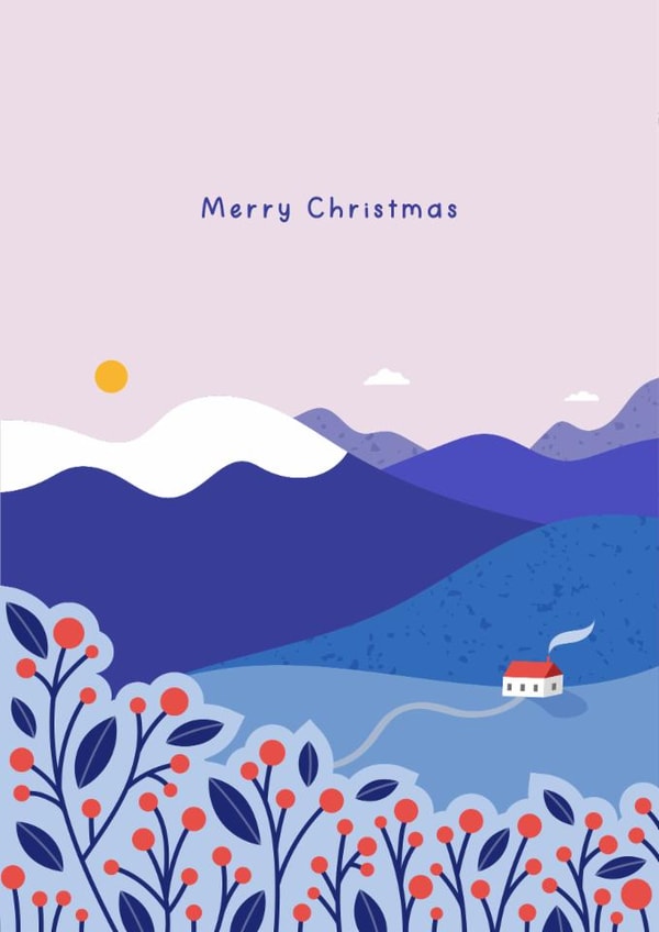 Classic Merry Christmas Card - Calm Winter Landscape - Snowy Mountains created by Joanne Hawker