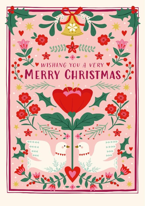 Pretty Christmas Card - Doves - Folk Florals created by Nina Raby - Jones