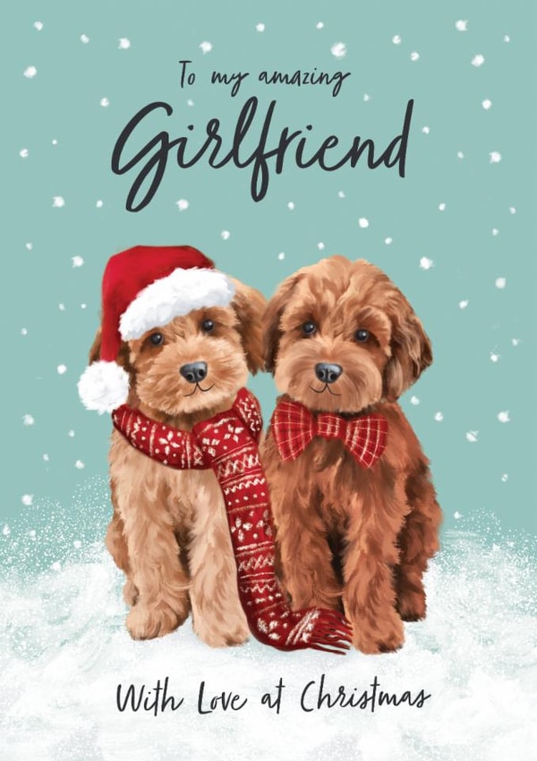 Cute Christmas Card - For Girlfriend - Cockapoos created by Debbie Daley Illustrations