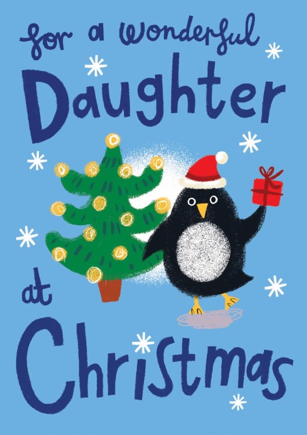 Cute Christmas Card - Wonderful Daughter - Penguin created by @AimeeStevens.Design
