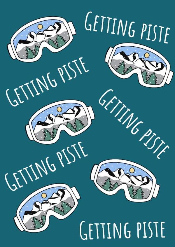 Funny Christmas Card – Ski Pun – Getting Piste – Festive Snow Goggles Design created by Calina Ho