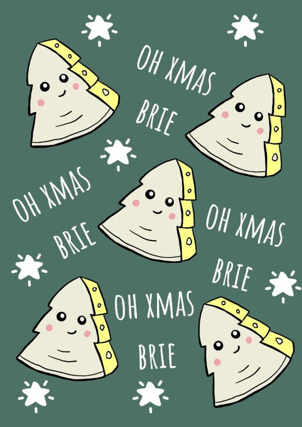 Funny Christmas Card -Cheese Pun – Oh Xmas Brie – Cute Festive Card Cheese Lovers created by Calina Ho