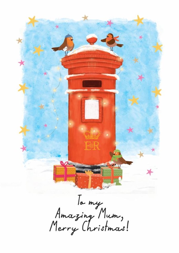 Cute Christmas card - Amazing Mum - Robin created by Rebecca Grantham