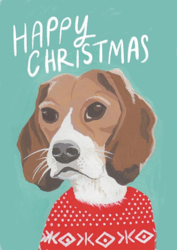 Classic Christmas Card - Beagle Dog in a Christmas Jumper - Happy Christmas created by Rebecca McConnachie