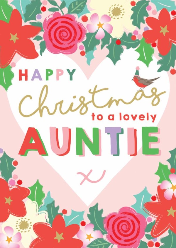 Pretty Christmas Card - Lovely Auntie - Floral Heart created by Michelle Fiedler Design