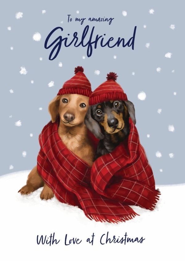 Cute Christmas Card - For Girlfriend - Sausage Dogs created by Debbie Daley Illustrations