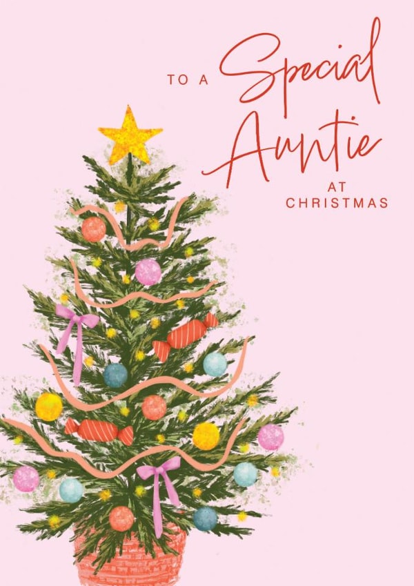 Classic Christmas Card - For Special Auntie - Tree created by Debbie Daley Illustrations