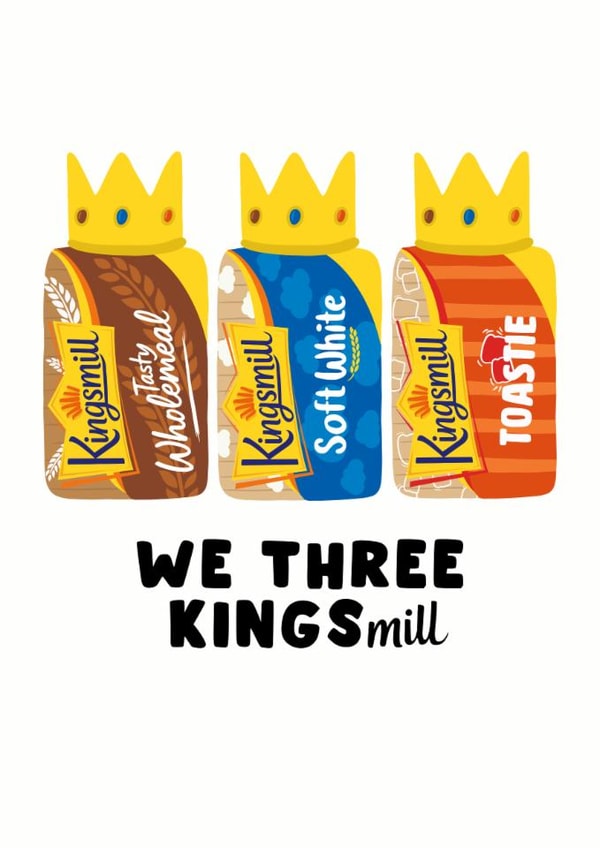 Punny Christmas Card - We Three Kingsmill - Bread Pun created by Pink Peach Cards