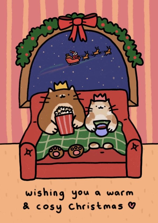 Cute Christmas Card - Wishing You A Warm & Cosy Christmas - Cats created by Wren & Wilson