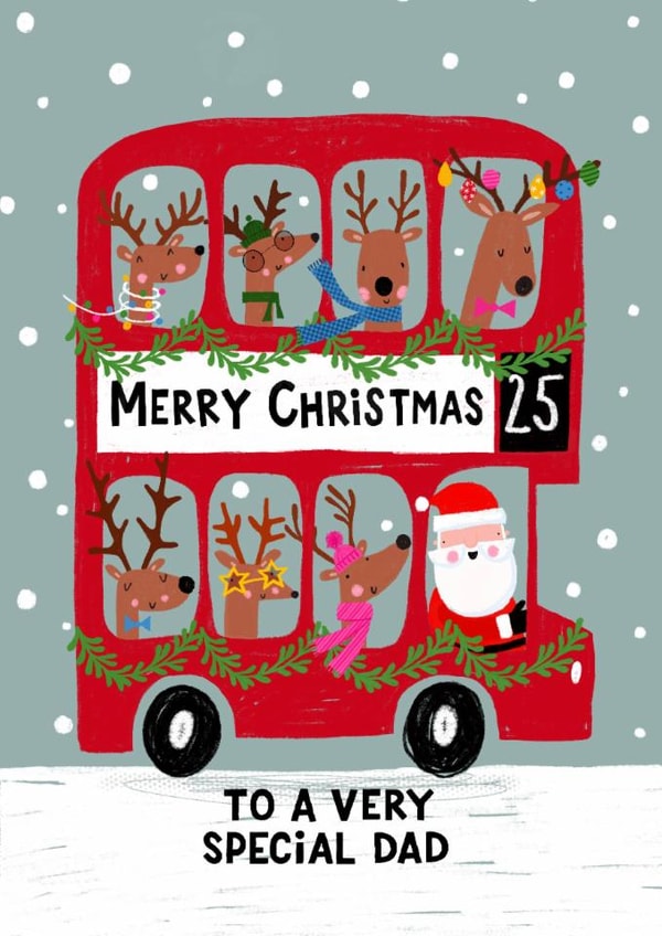 Cute Christmas Card - For A Special Dad - Santa Driving A Red Bus created by Nicola Watson