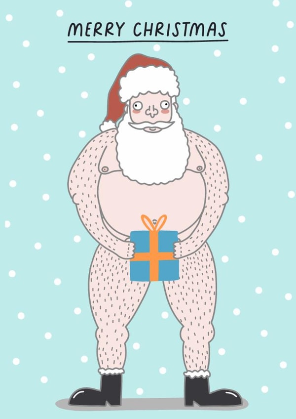 Naked Santa Christmas card card