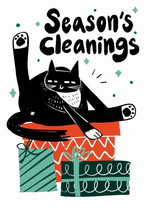 Funny Christmas Card - Season's Cleanings - Cat created by StudiOllie