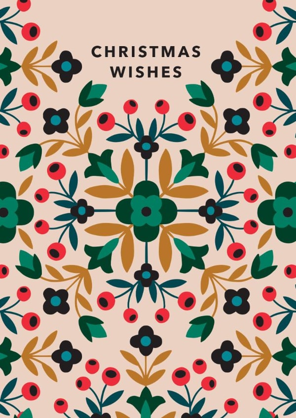 Classic Christmas Card - Folk Inspired Design - Winter Foliage created by Maggie Magoo Designs