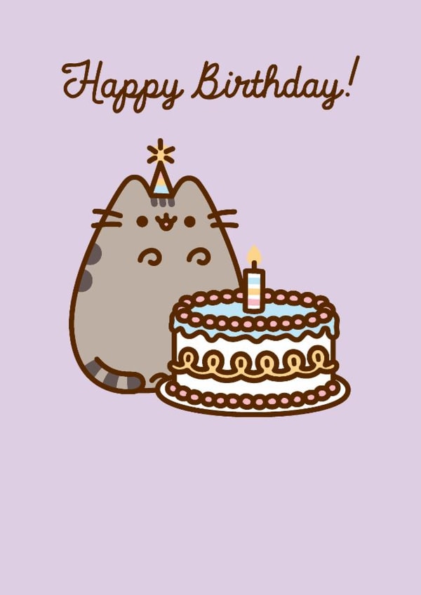 Cute Birthday Card - Pusheen - Birthday Cake - Party Hat created by Hype Associates