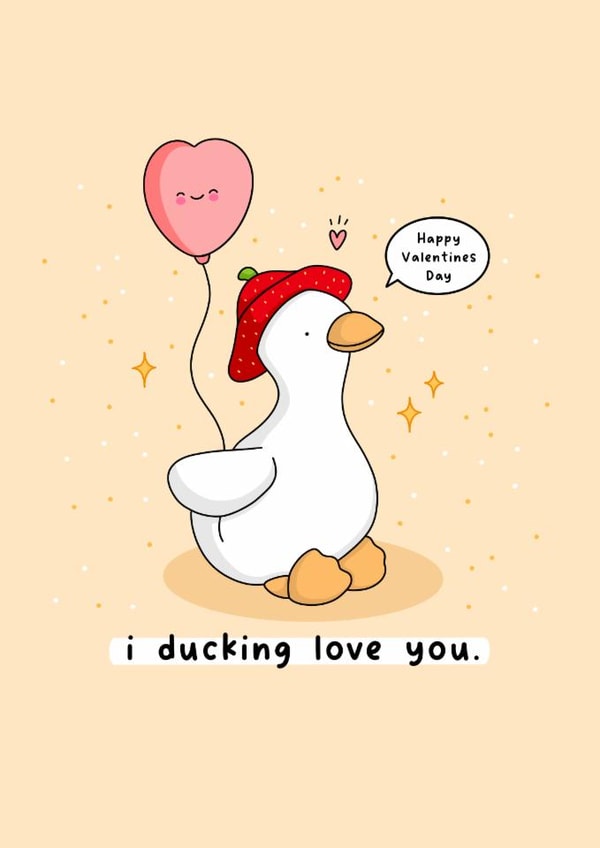 Cute Valentine's Day Card - I Ducking Love You - Duck Pun created by Rosalie Perl