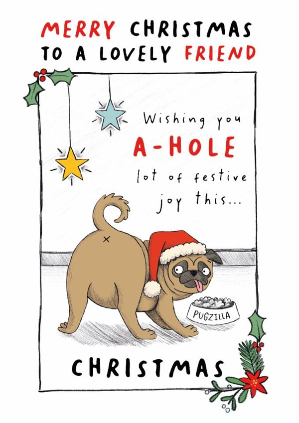 Funny Christmas Card - For A Friend - Wishing You A-Hole Lot Of Festive Joy created by Dandelion Stationery