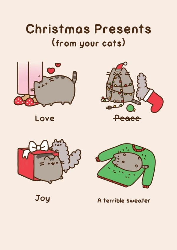 Cute Christmas Card - Pusheen - Presents From Your Cats created by Hype Cards
