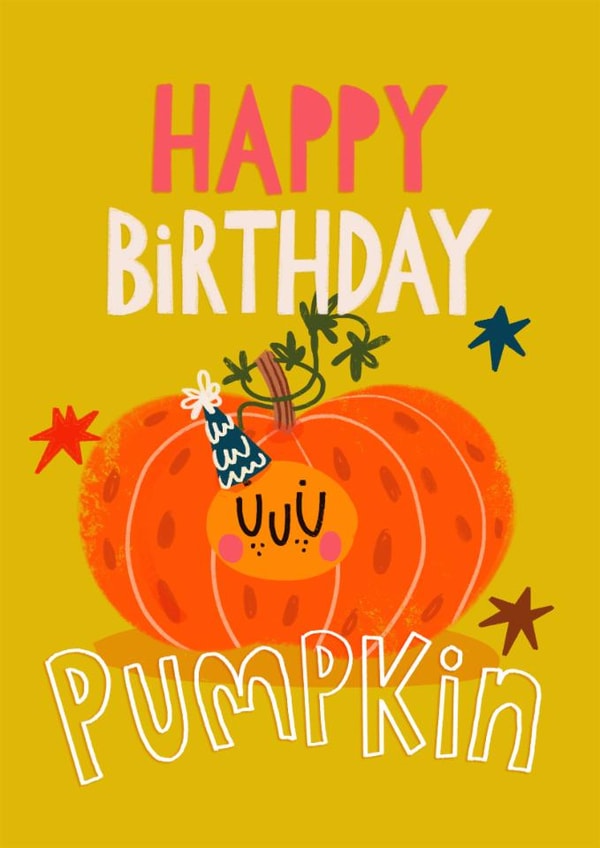 Cute Birthday Card - Party Pumpkin created by NICHOLA COWDERY ILLUSTRATIONS 