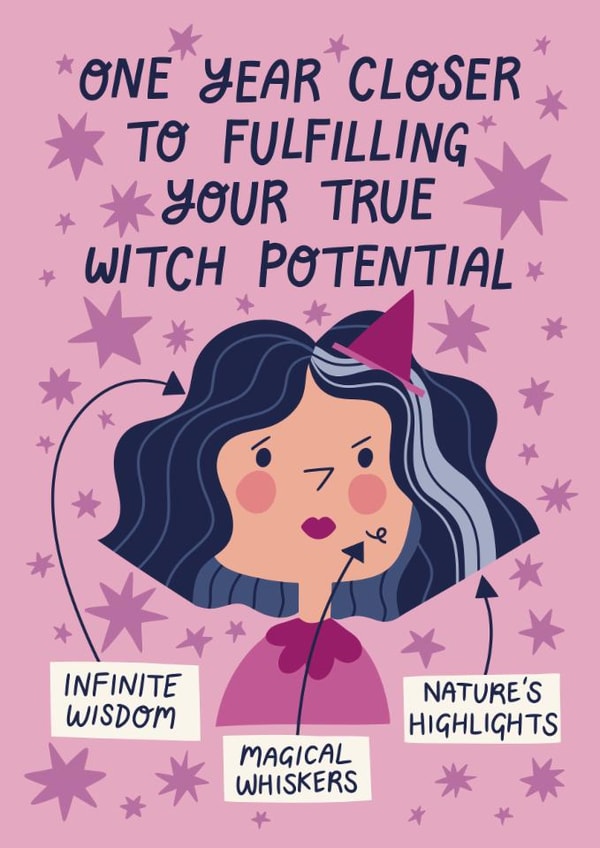 Fun Birthday Card - Fulfilling Your Witch Potential - Halloween created by Christine Cuddihy Illustration