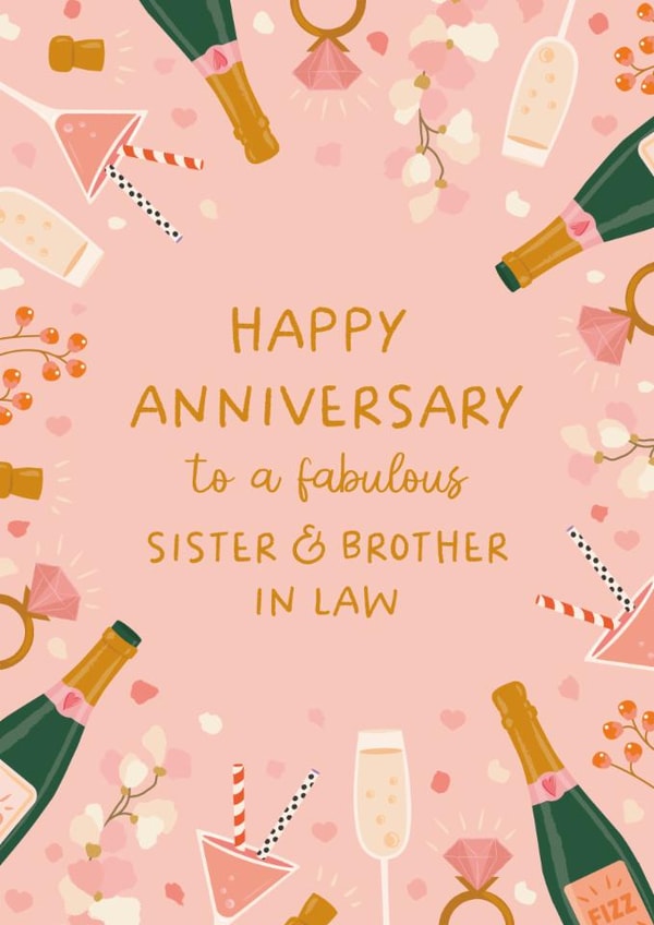 Classic Anniversary Card - For Sister & Brother In Law - Champagne created by The Pattern Press